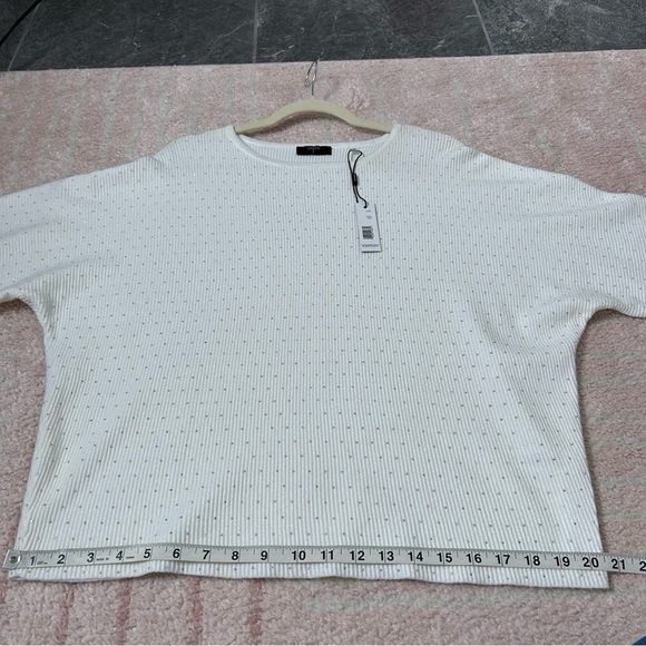 T Tahari Off White Knit Silver Rhinestone Sweater Size Large Holiday Winter Fall - Picture 8 of 14